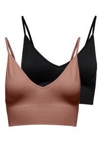Only Damen Bustier "ONLVICKY RIB S-LESS V-NECK 2-PACK TOP", Gr. Scognac pack:cognac, schwarz, Jersey, Obermaterial: 90% Polyamid, 10% Elasthan,
