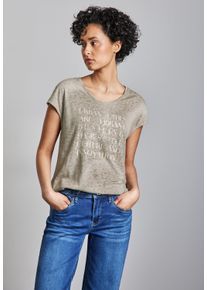 Street One Damen T-Shirtclay taupe, casual, Gr. 34, bedruckt, Stoff, 65% Polyester, 35% Viskose, Shirts, mit Seitlichen Einschlitzen am Saum