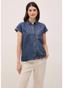 Cecil Damen Jeansbluse, blau, casual, Gr. XXL, unifarben, Jeans, 100% Lyocell, Blusen, in Denim-Optik