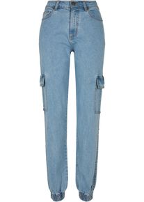 Urban Classics Damen Stoffhose "Urban Classics Damen Ladies Organic Stretch Denim Cargo Pants", blau, Gr. 29, unifarben, 50% Baumwolle (Bio), 48%