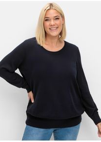 sheego Damen Rundhalspullover "Rundhalspullover", blau, Gr. 44, unifarben, 60% Viskose, 40% Polyester, Pullover