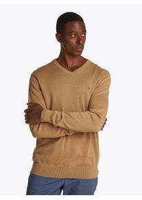 Tommy Hilfiger Herren Strickpullover "ESSENTIAL COTTON V NECK", beige, casual, Gr. L, Strick, Obermaterial: 100% Baumwolle, Pullover