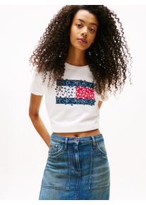 Tommy Jeans Damen Rundhalsshirt "TJW REG FLORAL FLAG TEE", beige, casual, Gr. L, bedruckt, Single Jersey, Obermaterial: 100% Baumwolle, Shirts, mit