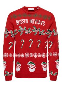 Only & Sons ONLY & SONS Herren Strickpullover "ONSXMAS REG 5 ALLOVER CREW KNIT", rot, festlich, Gr. S, gemustert, Strick, Obermaterial: 100% Polyacryl, Pullover
