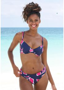 Lascana Damen Bügel-Bikini-Top, blau, Gr. 36, bedruckt, Microfaser, Polyamid, Bikini-Oberteile, im Blätter-Design