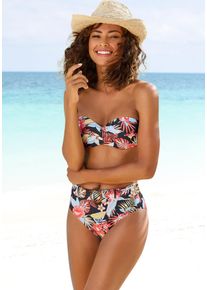 s.Oliver Damen Bügel-Bandeau-Bikini-Top "Marika", schwarz, Gr. 42, bedruckt, floral, Microfaser, Microfaser, Polyamid, Bikini-Oberteile, mit