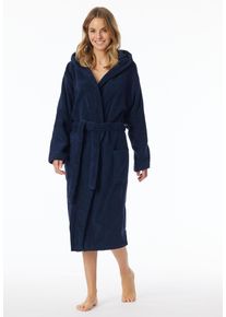 Schiesser Damen Damenbademantel "Essentials", Gr. S, blau, Baumwolle, unifarben, Hausmäntel, mit kuscheliger Kapuze