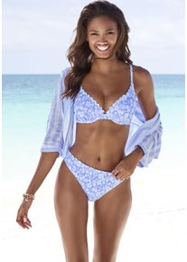 Vivance Damen Bügel-Bikini-Top "Leni", blau, Gr. 36, floral, bedruckt, Microfaser, Bikini-Oberteile, mit gelaserter Wellenkante