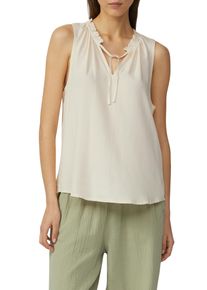 QS Damen Blusentop, beige, casual, Gr. 38, unifarben, Obermaterial: 100% Viskose, Blusen, mit Rüschen Kragen