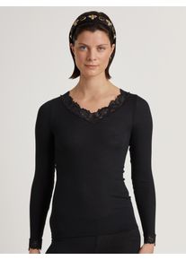 Calida Damen Langarmshirt "Silky Wool Joy", schwarz, feminin, Gr. XS, unifarben, Feinripp, Obermaterial: 70% Schurwolle, 30% Seide, Shirts, mit