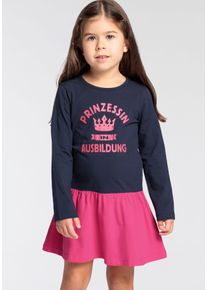 Kidsworld Mädchen Jerseykleid "PRINZESSIN IN AUSBILDUNG", blau, modisch, Gr. 92, bedruckt, mehrfarbig, Single Jersey, Obermaterial: 95% Baumwolle, 5%