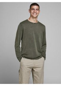 Jack & Jones JACK & JONES Herren Strickpullover "JJELEO KNIT CREW NECK NOOS", grün, modisch, Gr. L, unifarben, Strick, Obermaterial: 100% Baumwolle, Pullover, mit