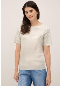 Cecil Damen Rundhalsshirt, beige, Basic, Gr. M, gestreift, Web, 100% Baumwolle, Shirts, aus reiner Baumwolle