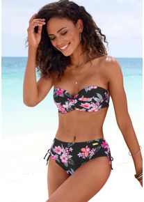 Lascana Damen Bügel-Bandeau-Bikini-Top "Santini", schwarz, Gr. 32, floral, Recycling-Polyamid, Bikini-Oberteile, im floralen Design