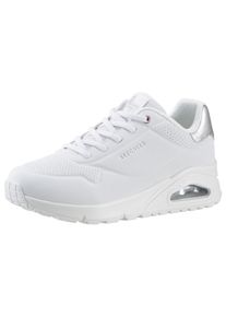 Skechers Damen Slip-On Sneaker "UNO SHIMMER AWAY", Gr. 42, silber, Lederimitat, sportlich, Schuhe, Slipper, Freizeitschuh, Plateausneaker mit