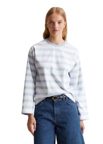 Marc O'Polo Damen Langarmshirt "aus garngefärbtem Heavy Jersey", blau, Gr. XXL, MARC O'POLO DENIM, gestreift, Obermaterial: 100% Baumwolle, Shirts