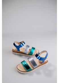 ANISTON SHOES Damen Keilsandalette, Gr. 41, blau, Lederimitat, metallic, modisch, Schuhe, Sandale, Sommerschuh, Klettschuh, Metallic-Optik - NEUE