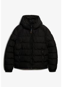 Superdry Herren Steppjacke "HOODED SPORTS PUFFER JACKET", schwarz, modisch, Gr. M, unifarben, Web, Steppware, Obermaterial: 100% Polyester, Jacken