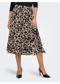Only Damen Wickelrock "ONLCARLY FLOUNCE LONG SKIRT", beige, modisch, Gr. S, animal-print, bedruckt, Web, Obermaterial: 97% Polyester, 3% Elasthan,