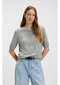 BOSS Orange Damen Kurzarmpullover "Fiaffusa Premium Damenmode", silber, casual, Gr. S, unifarben, Feinstrick, Obermaterial: 60% Viskose, 35%