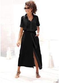 Lascana Damen Hemdblusenkleid, schwarz, modisch, Gr. 40, Web, Obermaterial: 58% Viskose, 28% Baumwolle, 14% Leinen, Kleider, aus Leinenmix