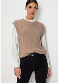 HECHTER PARIS Damen Pullunder, beige, feminin, Gr. 36, meliert, Strick, Obermaterial: 50% Baumwolle, 50% Polyacryl, Pullover, mit Strickmuster