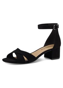 Tamaris Damen Sandalette, Gr. 37, schwarz, Textil, Veloursleder, unifarben, elegant, Schuhe, Blockabsastz, Sommerschuh, Riemchensandale mit
