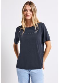 Street One Damen T-Shirtdeepwater blau, casual, Gr. 44, unifarben, Stoff, 70% Modal, 30% Polyester, Shirts, mit Wording