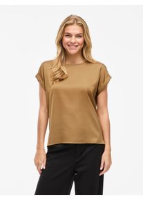 Vila Damen Kurzarmshirt "VIELLETTE S/S SATIN TOP - NOOS", braun, modisch, Gr. 38, unifarben, Satin, Obermaterial: 100% Polyester, Shirts, Satin Optik