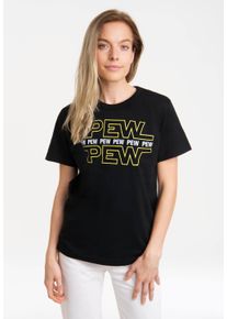 logoshirt Damen T-Shirt "Pew Pew", schwarz, casual, Gr. S, bedruckt, 100% Baumwolle, Shirts, mit coolem Print
