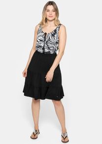 sheego Damen Volantrock, schwarz, Gr. 52, unifarben, 95% Viskose, 5% Elasthan, Röcke