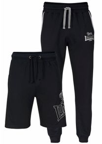Lonsdale Herren Jogginghose "und Shorts als Set GIFFORDLAND", schwarz, sportlich, Gr. L, unifarben, angeraute Sweatware, Jersey, Obermaterial: 60%