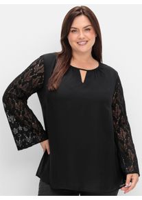 sheego Große Größen Tunika mit Spitzen-Ärmeln, schwarz, Größe 48 - Damen