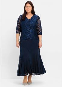 sheego Große Größen Abendkleid mit Spitze und Mesh, marine, Größe 50 - Damen
