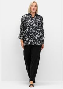 sheego Große Größen Hemdbluse mit Blätterprint, schwarz-weiß gemustert, Größe 50 - Damen