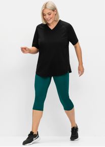 sheego Große Größen Funktionsshirt mit V-Ausschnitt, schwarz, Größe 40/42 - Damen