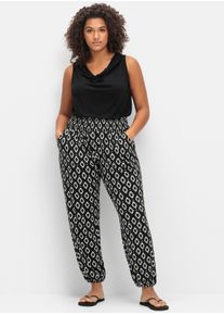 sheego Große Größen Jogg Pants mit Alloverdruck, schwarz-gemustert, Größe 46 - Damen