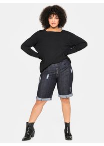 sheego Gro&szlig;e Gr&ouml;&szlig;en Longpullover mit Leinenanteil, schwarz, Gr&ouml;&szlig;e 44/46 - Damen