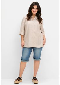 sheego Große Größen Hemdbluse mit feinen Streifen, im Leinen-Mix, beige, Größe 50 - Damen