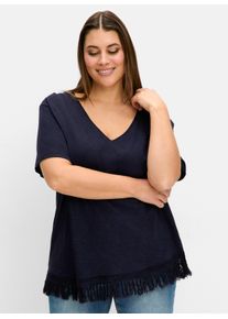sheego Große Größen Oversize-Shirt mit Fransen, tiefblau, Größe 48/50 - Damen