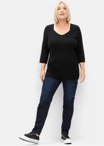 sheego Gro&szlig;e Gr&ouml;&szlig;en Pullover mit 3/4-Raglan&auml;rmel, schwarz, Gr&ouml;&szlig;e 52/54 - Damen