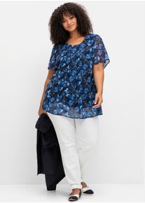 sheego Gro&szlig;e Gr&ouml;&szlig;en Tunika aus Chiffon, im Lagenlook, marine-gemustert, Gr&ouml;&szlig;e 48/50 - Damen