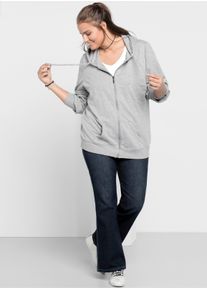 sheego Große Größen Bootcut-Jeans mit Used-Effekten, dark blue denim, Größe 112 - Damen