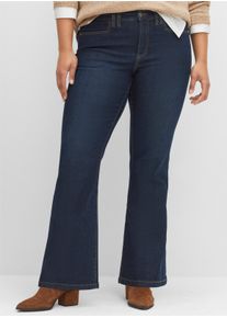 sheego Große Größen Bootcut-Jeans mit Kontrastnähten, dark blue denim, Größe 58 - Damen