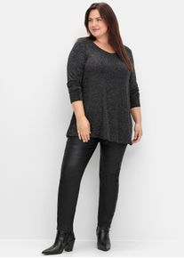 sheego Große Größen Longshirt mit Effektgarn, schwarz, Größe 56/58 - Damen