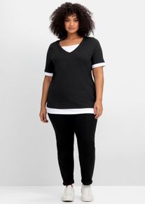 sheego Große Größen 2-in-1-Shirt mit V-Ausschnitt, schwarz-weiß, Größe 48/50 - Damen