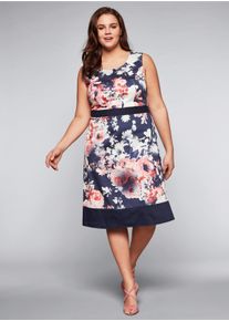 sheego Gro&szlig;e Gr&ouml;&szlig;en Cocktailkleid in A-Linie, mit Blumendruck, marine bedruckt, Gr&ouml;&szlig;e 54 - Damen