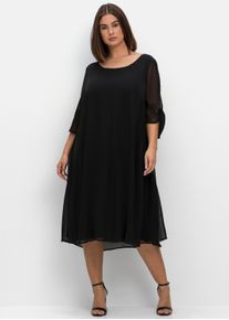 sheego Gro&szlig;e Gr&ouml;&szlig;en Chiffonkleid in Midil&auml;nge, schwarz, Gr&ouml;&szlig;e 54 - Damen