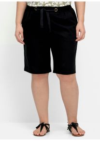 sheego Gro&szlig;e Gr&ouml;&szlig;en Bermudas im Leinen-Mix, mit Gummibund, schwarz, Gr&ouml;&szlig;e 46 - Damen