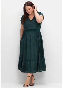 sheego Gro&szlig;e Gr&ouml;&szlig;en Maxikleid mit Smokbund und Volant am Saum, tiefgr&uuml;n, Gr&ouml;&szlig;e 48 - Damen